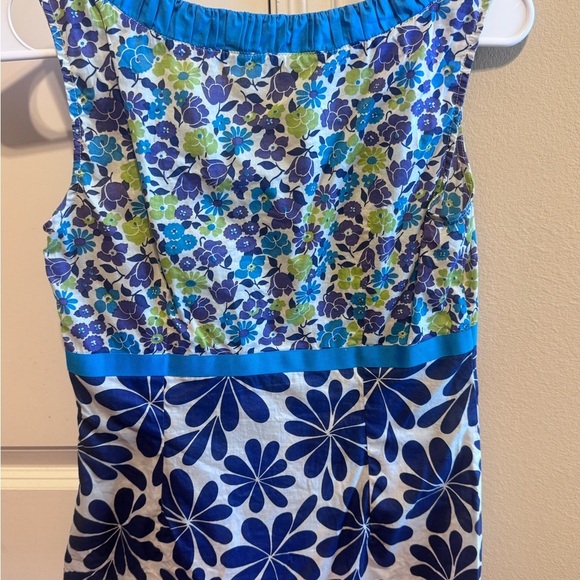 Bodens Blue Teal Green Floral Sleeveless Tank Top Side Zipper Neck Detail Sz 3 - Picture 8 of 10